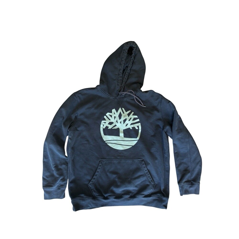Timberland Hoodie Sweatshirt Mens Navy Blue Tree Logo Graphic Fleece Pullover L